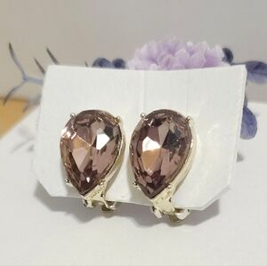 Vintage Purple Pink Pear Shape Crystal Gold Plated Clip-on Earrings